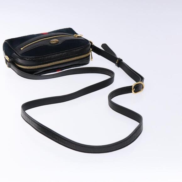 GUCCI Sherry Line Shoulder Bag Suede Navy Gold - Picture 7 of 16